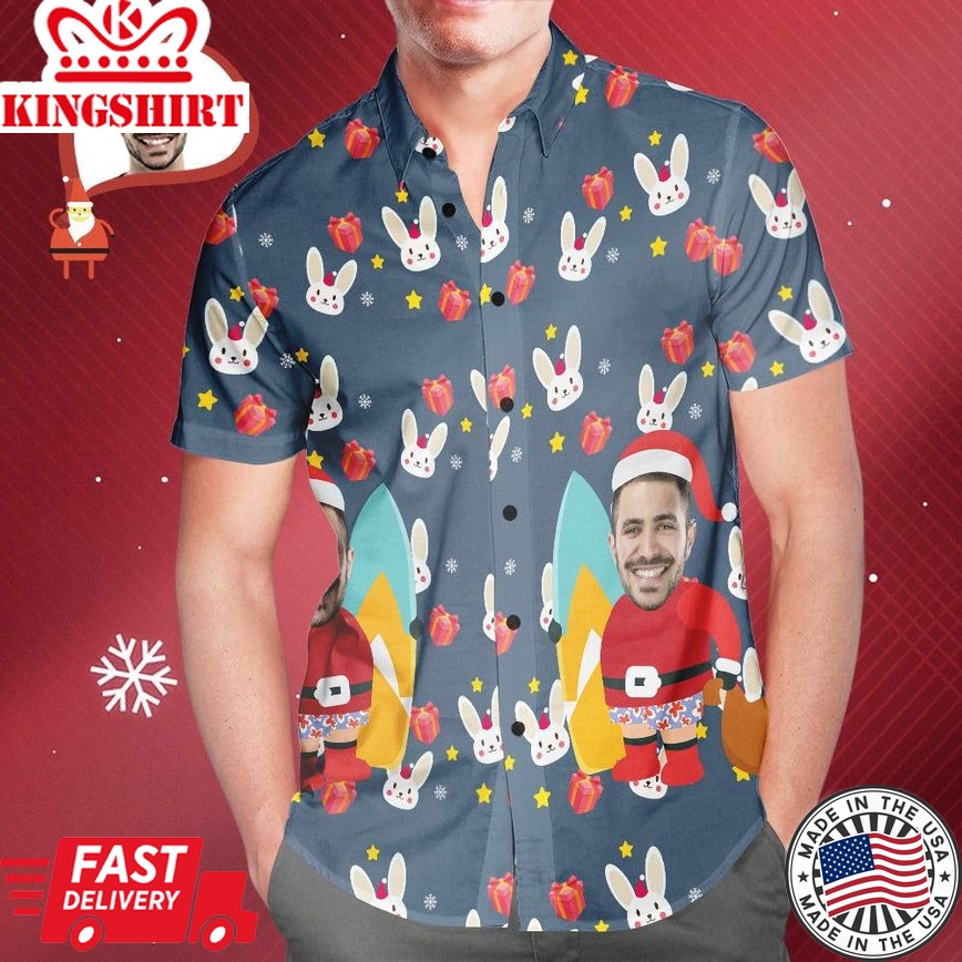 Custom Santa's Face All Over Print Christmas Hawaiian Shirt Christmas Gift For Him