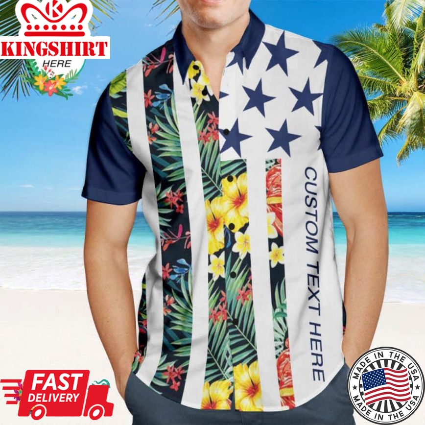 Custom Text Men's Patriotic Trending Hawaiian Shirts Hawaiian Shirt Personalized Fashion Flower Design Trending Hawaiian Shirts Hawaiian Shirt