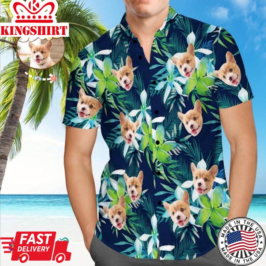 Custom Trending Hawaiian Shirts Hawaiian Shirt With Face Custom Dog Face Tropical Shirts Leaves