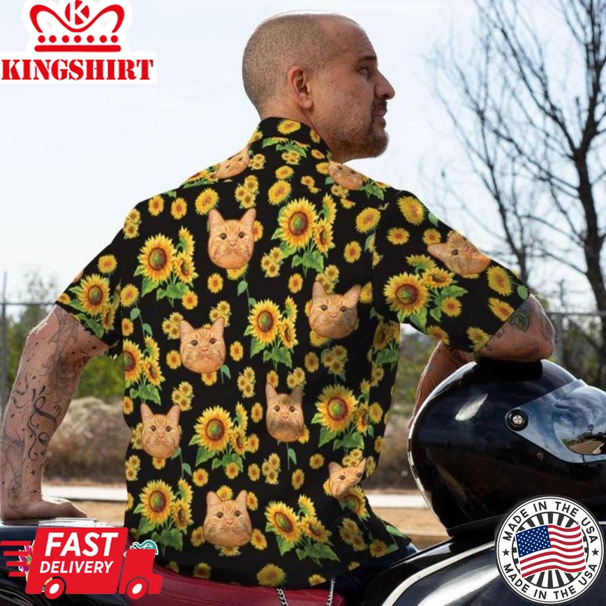 Custom Trending Hawaiian Shirts Hawaiian Shirts Cat Face Sunflower Design Aloha Beach Shirt For Men