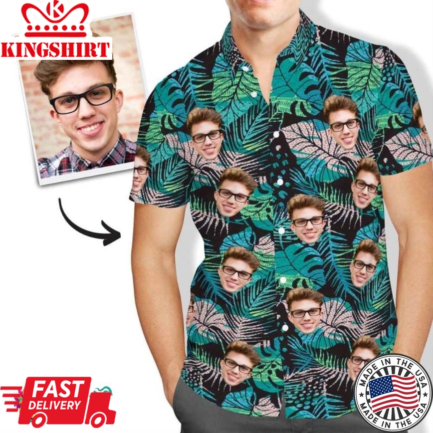 Custom Trending Hawaiian Shirts Hawaiian Shirts Muti-Face Design Summer Leaves Personalized Aloha Beach Shirt For Men