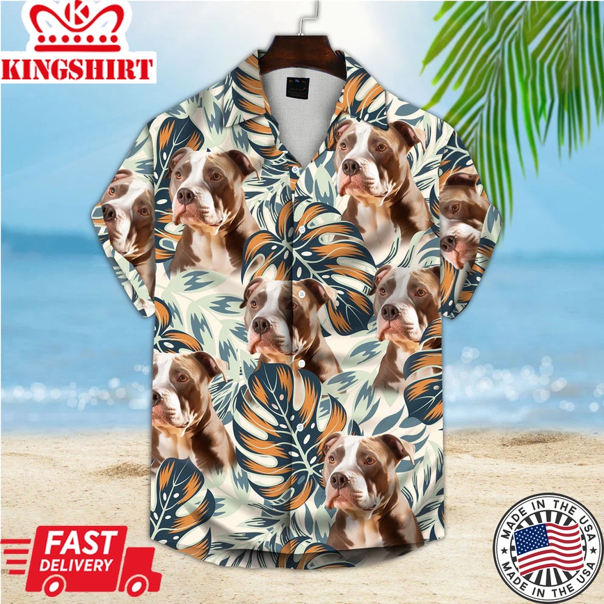 Custom Trendy Hawaiian Shirt With Pet Face, Personalized Gift For Pet Lovers, Tropical Bright Plants And Leaves Beige Color Aloha Shirt