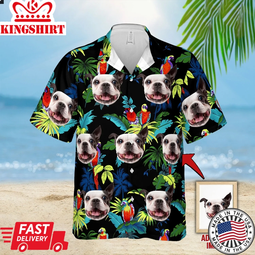 Custom Tropical Pattern Short-Sleeve Trendy Hawaiian Shirt, Custom Photo Dog Trendy Hawaiian Shirt