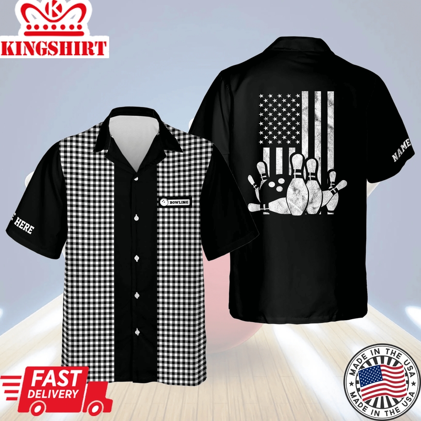 Custom Usa Flag Patriotic Hawaiian Bowling Shirts, Bowling Trendy Hawaiian Shirt For Men, Bowling Team Shirt