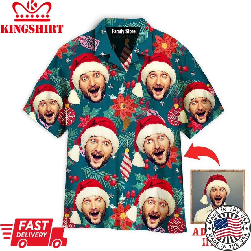 Custom Your Face Merry Xmas Is Coming Here Custom Hawaiian Shirt