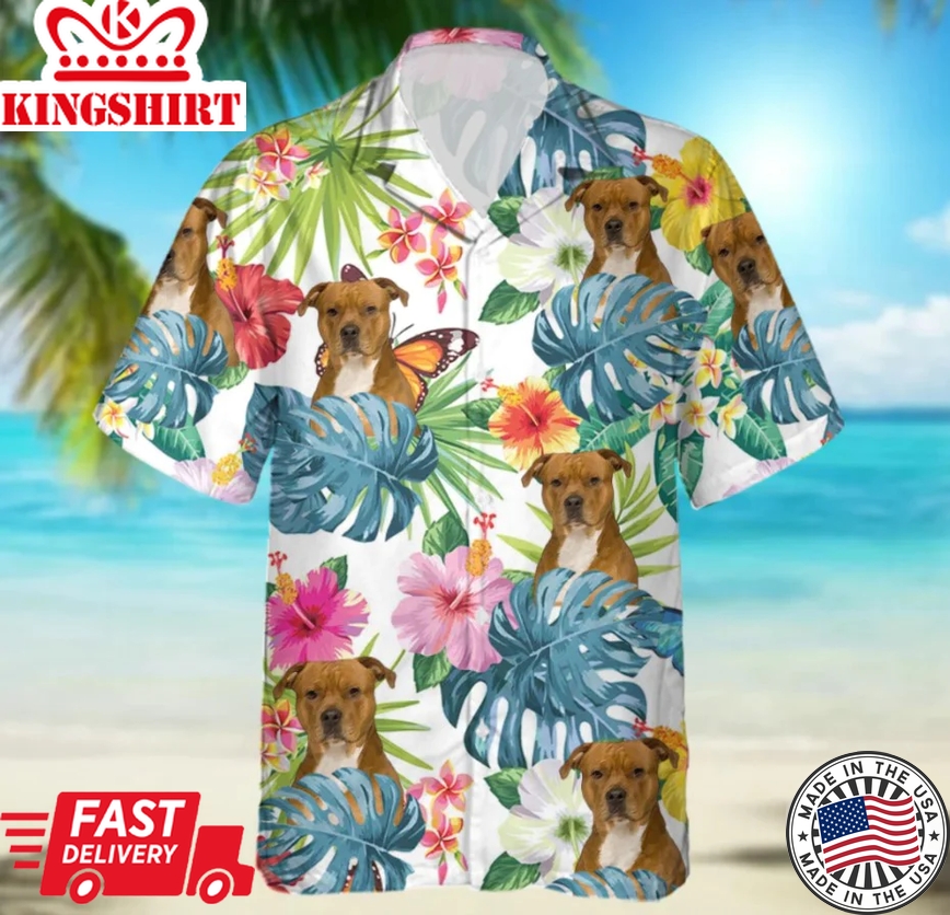 Customized Photo American Staffordshire Terrier Trendy Hawaiian Shirt, Gift For Dog Lover