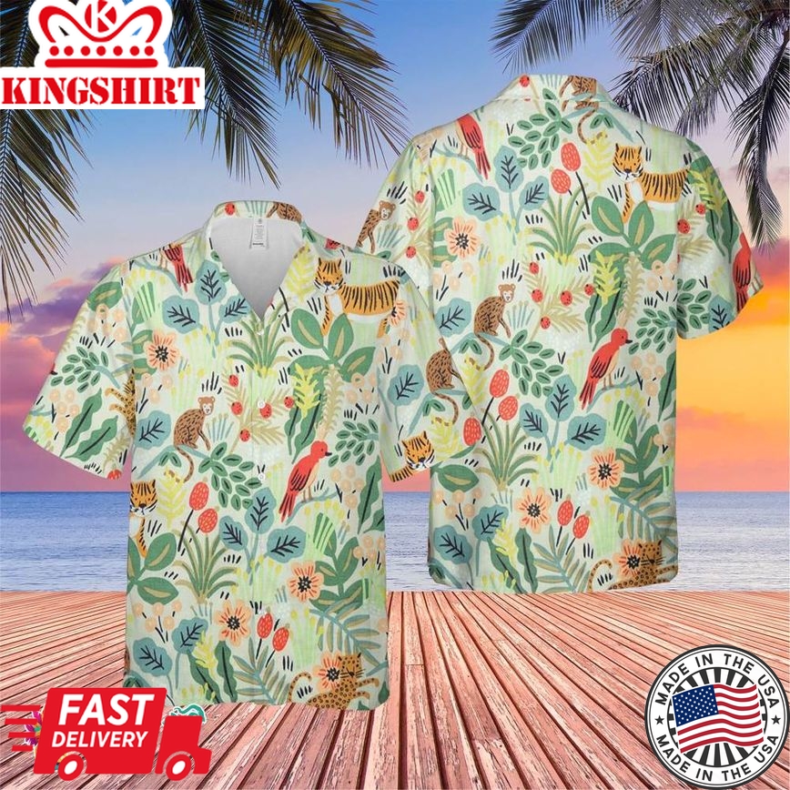 Cute Animal Jungle Trending Hawaiian Shirt, Summer Vacation Hawaiian Shirt