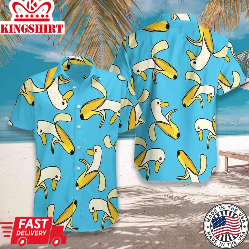 Cute Banana Duck Background Design Trendy Hawaiian Shirt