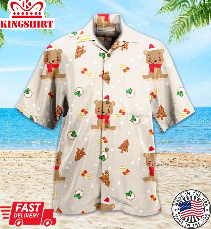 Cute Bear Christmas Cookies Beige Trendy Hawaiian Shirt 3D Summer Gifts