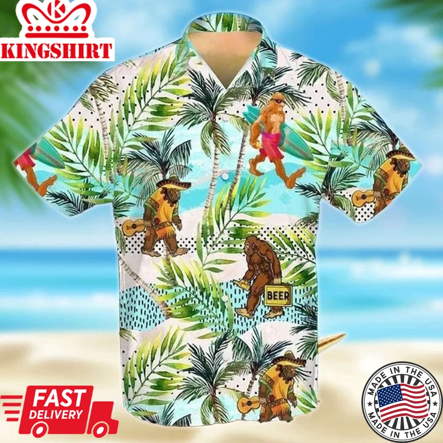 Cute Bigfoot Colorful Background Design Trendy Hawaiian Shirt