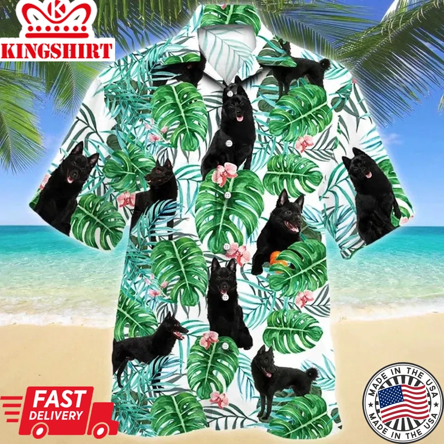 Cute Black Schipperke Dog Tropical Plant Trendy Hawaiian Shirt, Summer Aloha Hawaii Shirt