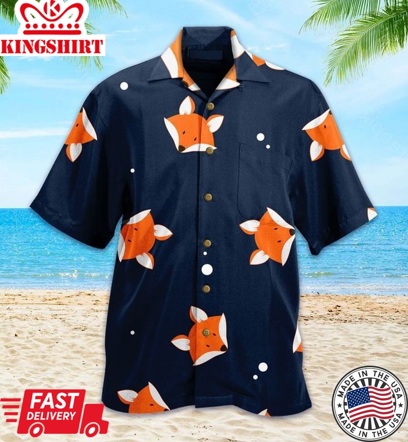 Cute Cartoon Fox Orange Trendy Hawaiian Shirt 3D, Fox Lover Trendy Hawaiian Shirt For Summer Gifts