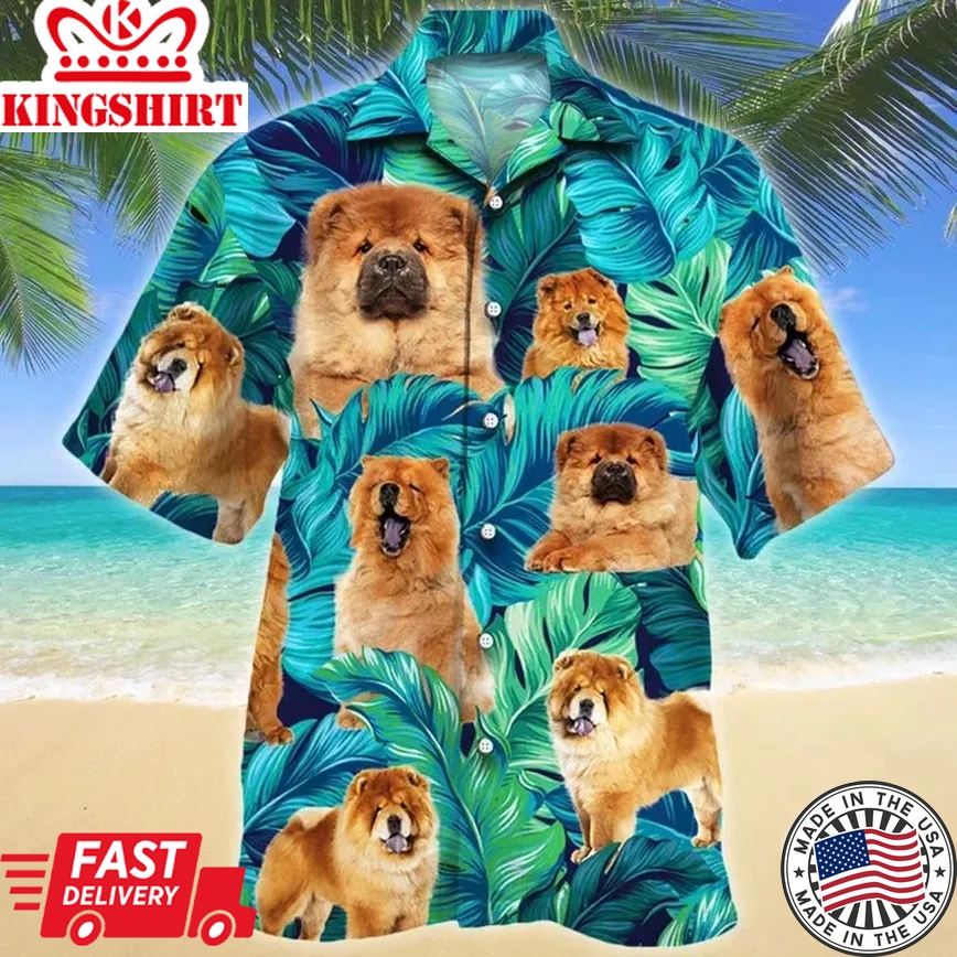 Cute Chow Chow Dog Lovers Gift Ideas Summer Beach Palm Tree Pattern Trendy Hawaiian Shirt