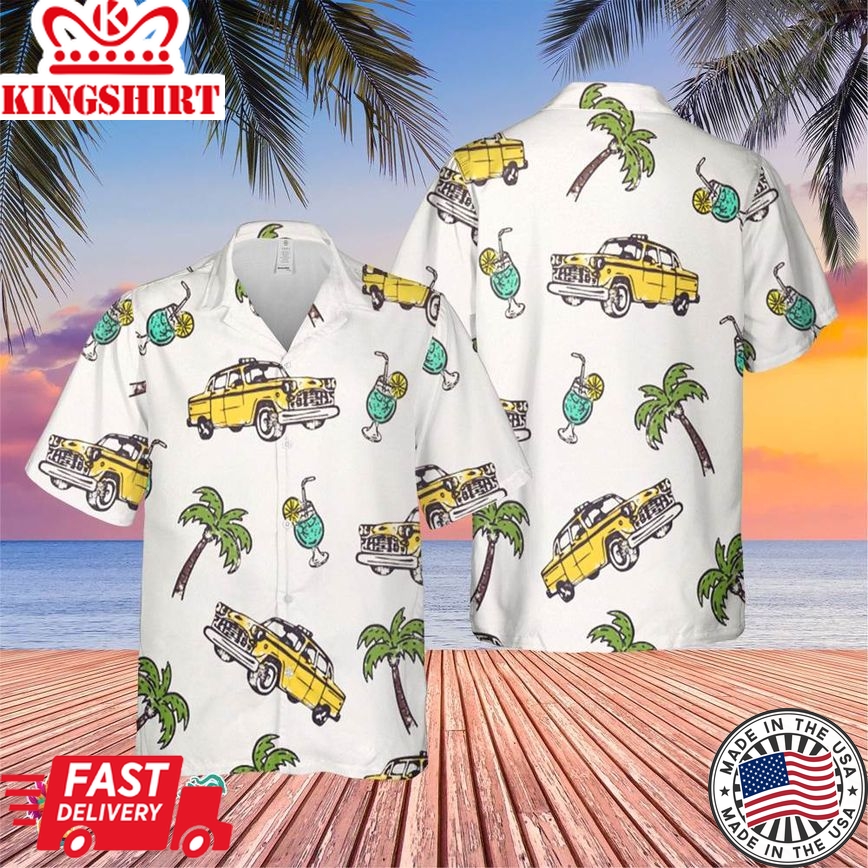 Cute Coconut Tree Taxi Trending Hawaiian Shirt, Summer Vacation Hawaiian Shirt