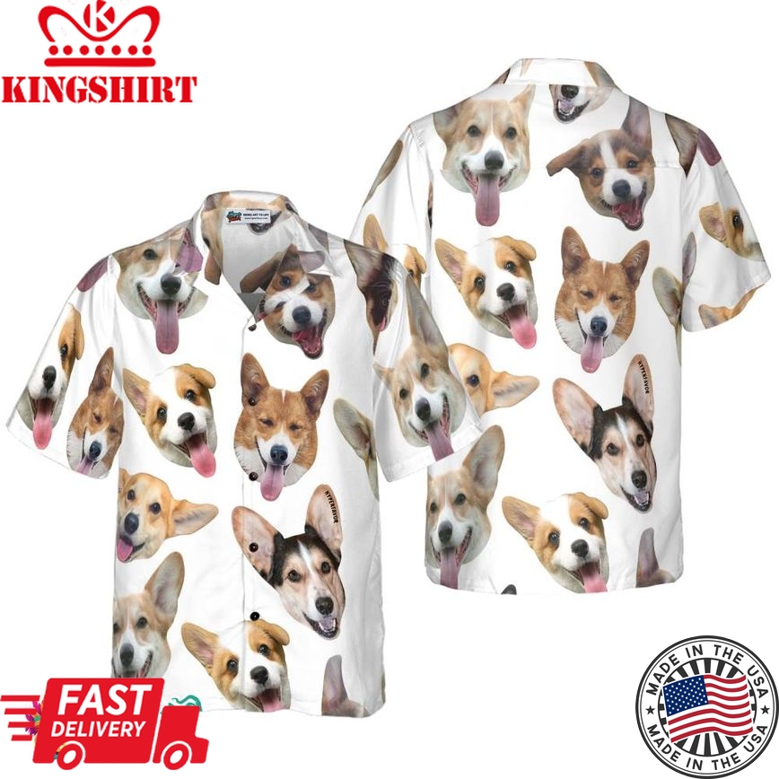 Cute Corgis' Smiling Faces Corgi Hawaiian Shirt, Best Dog Shirt For Men And Women