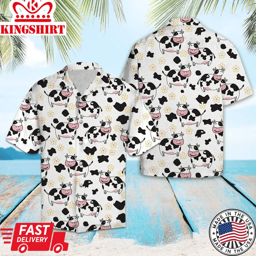 Cute Dairy Cows Family White Theme Trendy Hawaiian Shirt