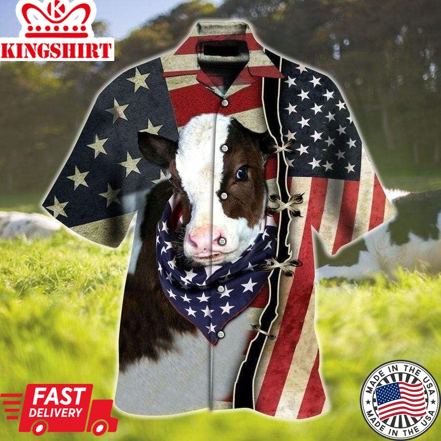 Cute Flag Cow Hawaiian Aloha Shirts, 4Th Of July Shirt, Gift For Cowe Lovers