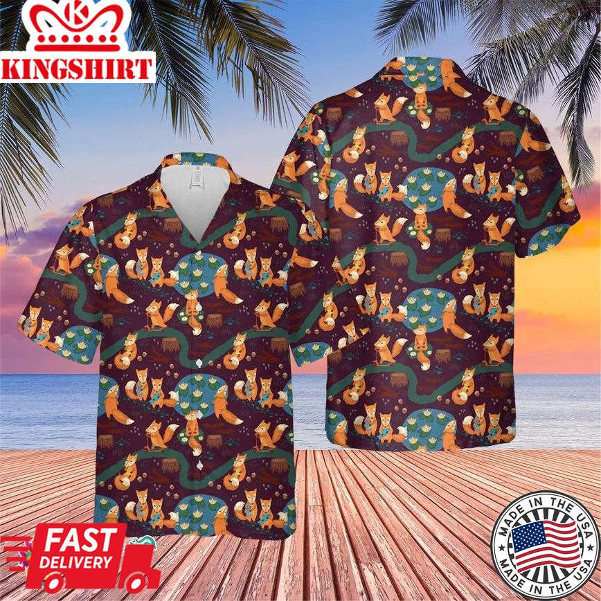 Cute Fox Family Trending Hawaiian Shirt, Summer Vacation Hawaiian Shirt