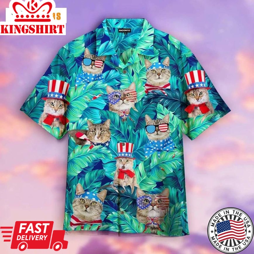 Cute Funny Cat American Flag Style, Cat Trendy Hawaiian Shirt Perfect Gifts For Your Loved Ones