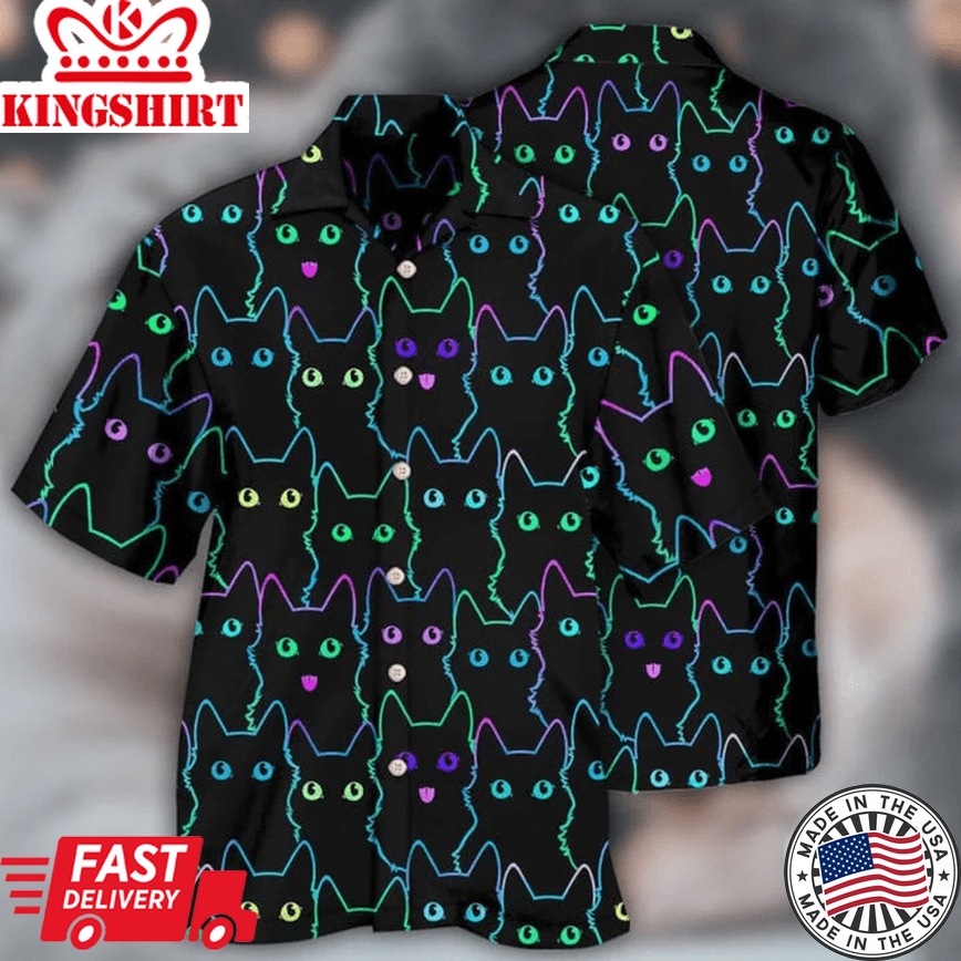 Cute Kitty Trendy Hawaiian Shirt, Lovely Cat Full Printed Trendy Hawaiian Shirt, Outfit For Animal Lovers, Hawaiian 3D Funny Shirt