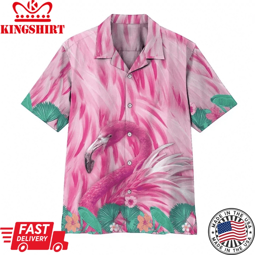 Cute Pink Flamingo Trendy Hawaiian Shirt, Flamingo Trendy Hawaiian Shirt, Aloha Shirt For Men, Funny Flamingo Beach Shirt