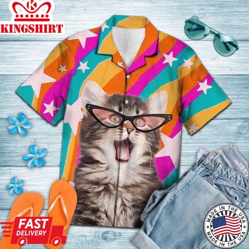 Cute Pink Glasses Cat Smile To The World Trendy Hawaiian Shirt, Gift For Cat Lovers