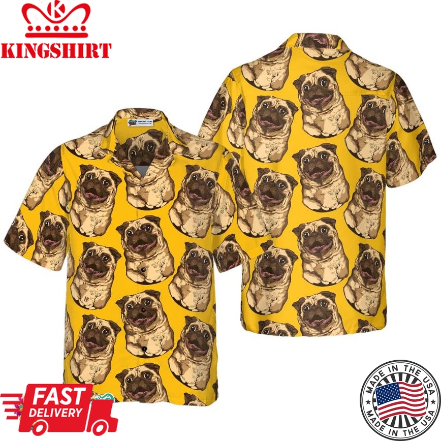 Cute Pugs Seamless Pattern Shirt For Men Hawaiian Shirt