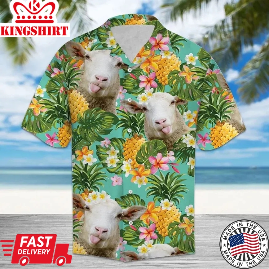 Cute Sheep Pineapples And Tropical Leaves Outstanding Trendy Hawaiian Shirt, Short Sleeve Hawaiian Aloha Shirt For Men