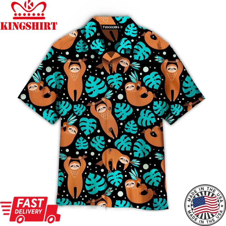 Cute Sloth On Tropical Forest Pattern Blue Theme Pattern Trendy Hawaiian Shirt