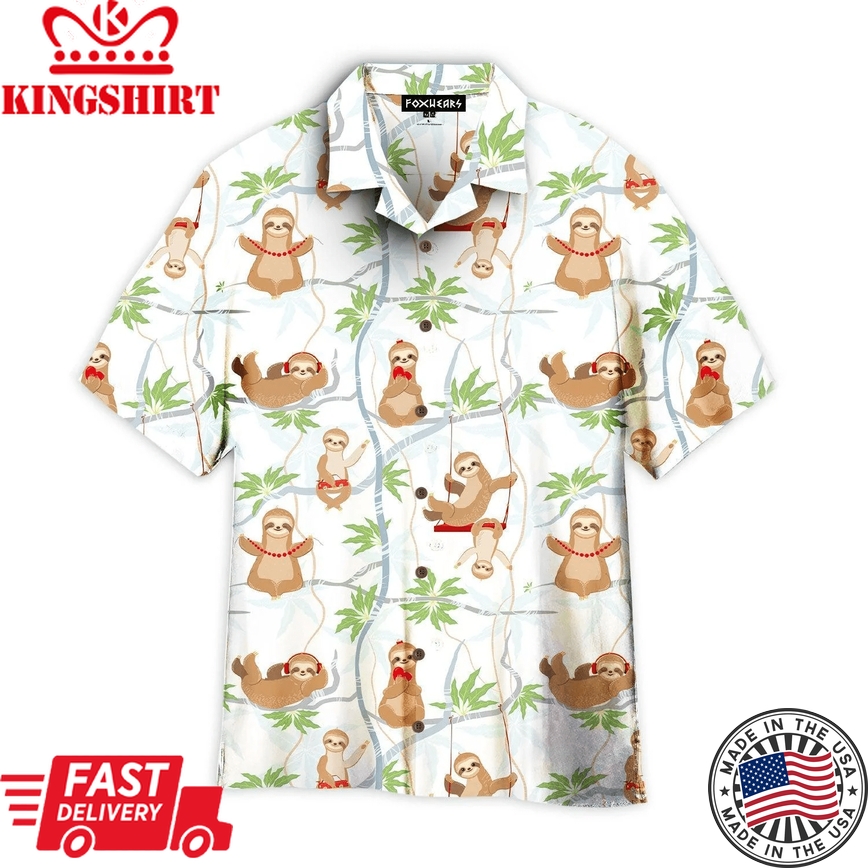 Cute Sloths Having Fun On The Trees Trendy Hawaiian Shirt