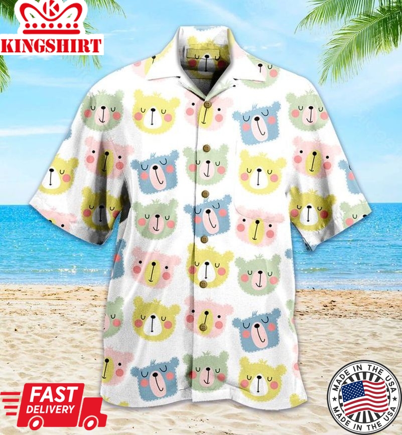 Cute Smiling Bear Heads Colorful Trendy Hawaiian Shirt 3D Summer Gifts