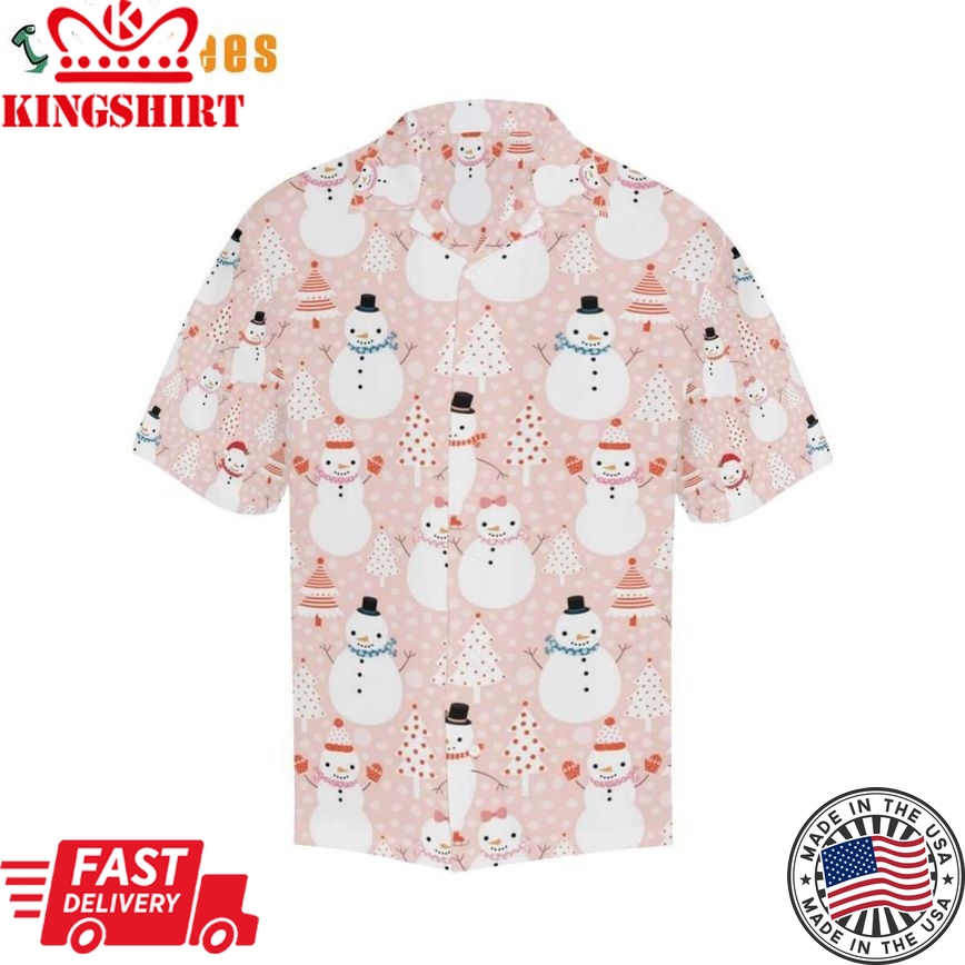 Cute Snowman Christmas Tree Snowpink, Xmas Trendy Hawaiian Shirt Perfect Gifts For Your Loved Ones