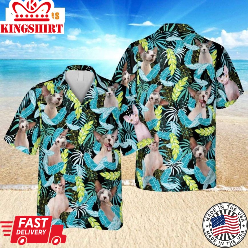 Cute Sphynx Cat Neon Leaves, Cat Trendy Hawaiian Shirt Perfect Gifts For Your Loved Ones