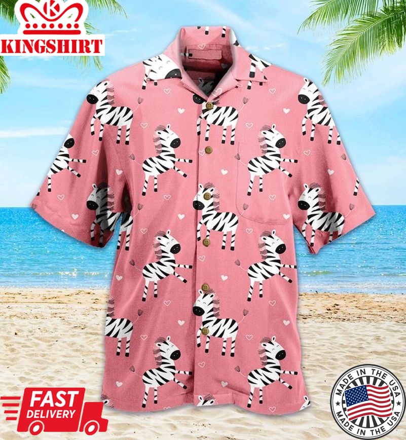 Cute Zebras Cartoon Pink Trendy Hawaiian Shirt 3D