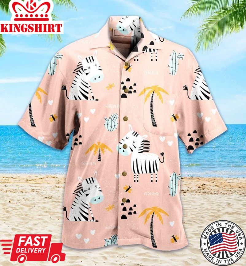 Cute Zebras Palm Pink Trendy Hawaiian Shirt 3D