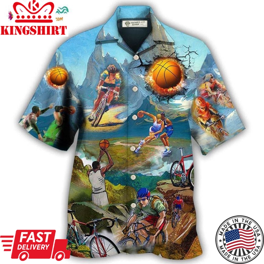 Cycling And Basketball Moutain Painting Lover Hawaiian Shirt