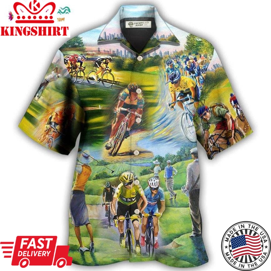 Cycling And Golf Lover Abstract Painting Hawaiian Shirt