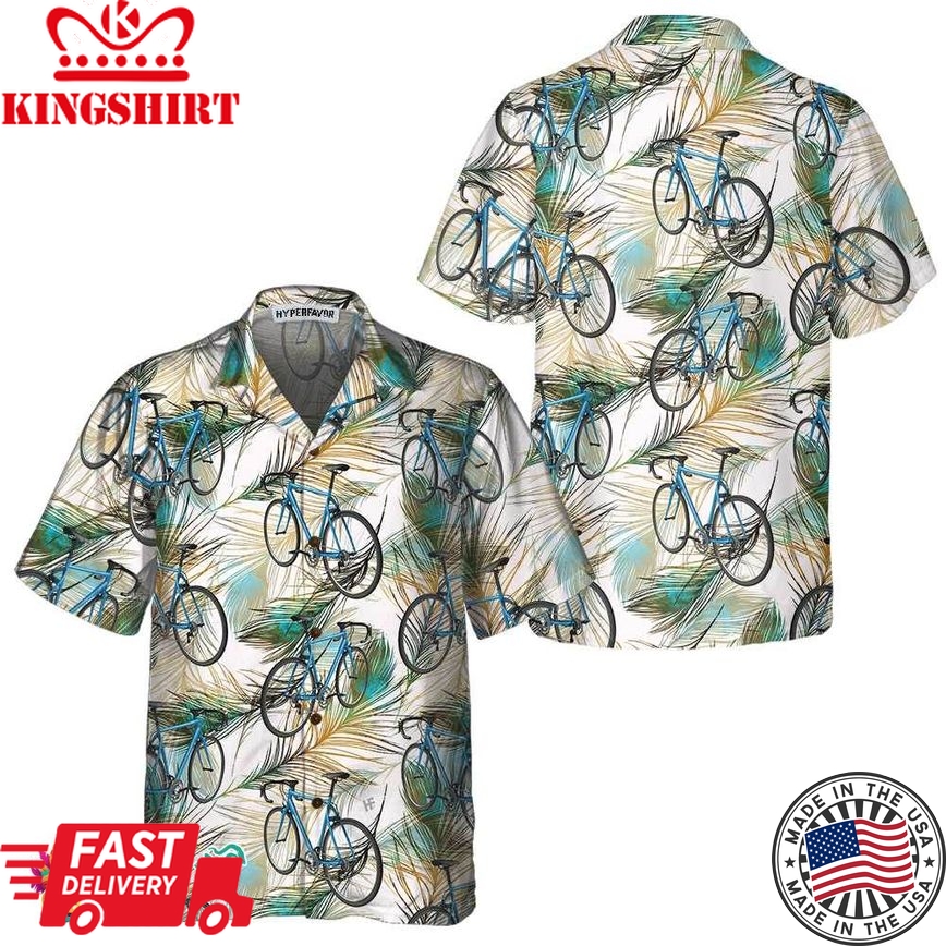 Cycling Feather Hawaiian Shirt, Tropical Bicycle Shirt For Men & Women, Best Gift For Bikers