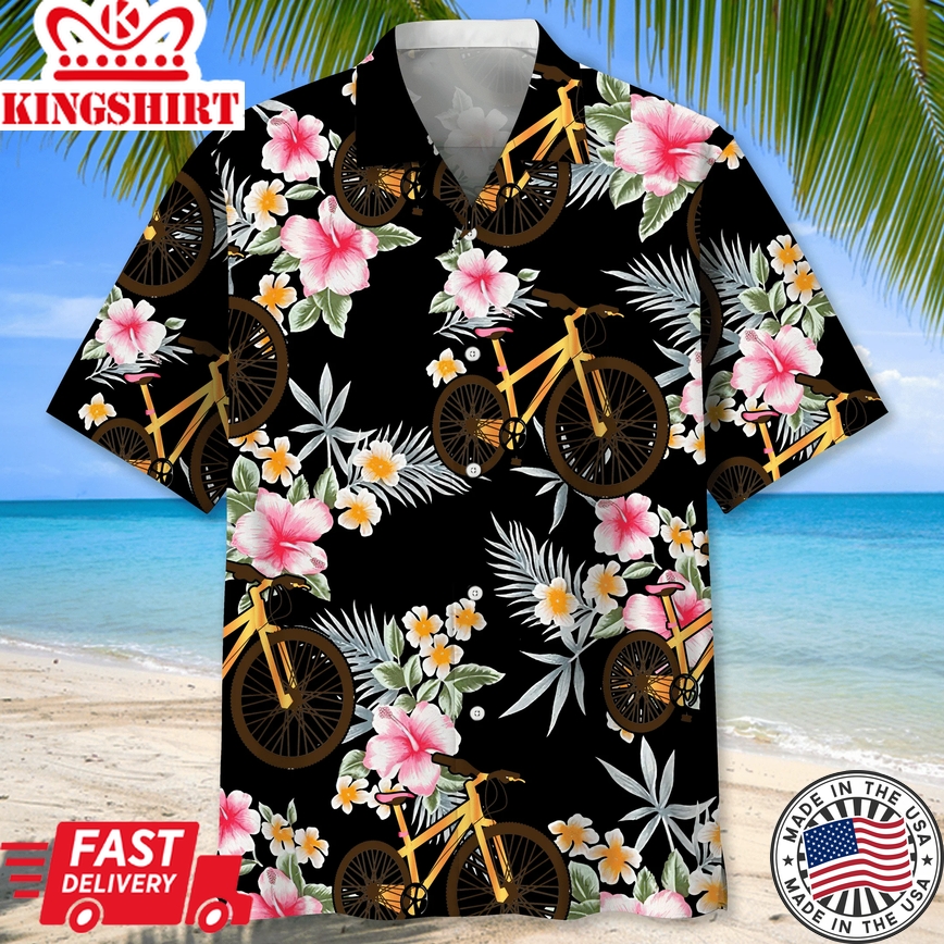 Cycling Floral Pattern Trendy Hawaiian Shirt, Trendy Hawaiian Shirt For Men, Summer Gift, Gift For Cycling Lover