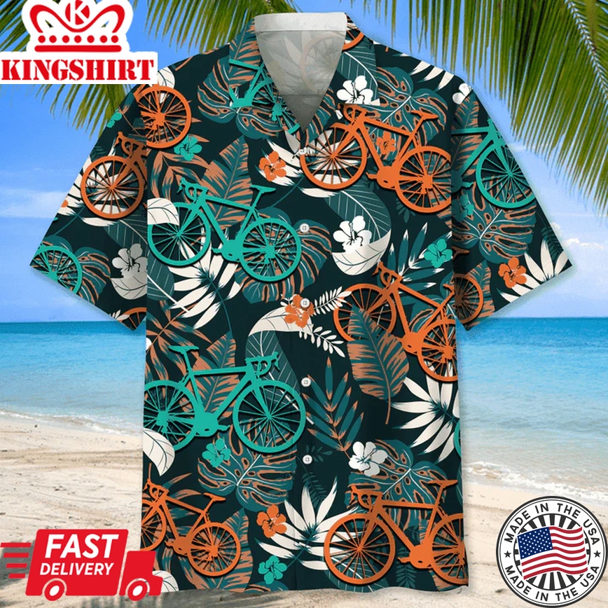 Cycling Flower Tropical Trendy Hawaiian Shirt, Funny Cycling Shirt, Cycling Shirt, Cyclist Shirt, Bicycle Gift, Biking Gift, Bike Gift