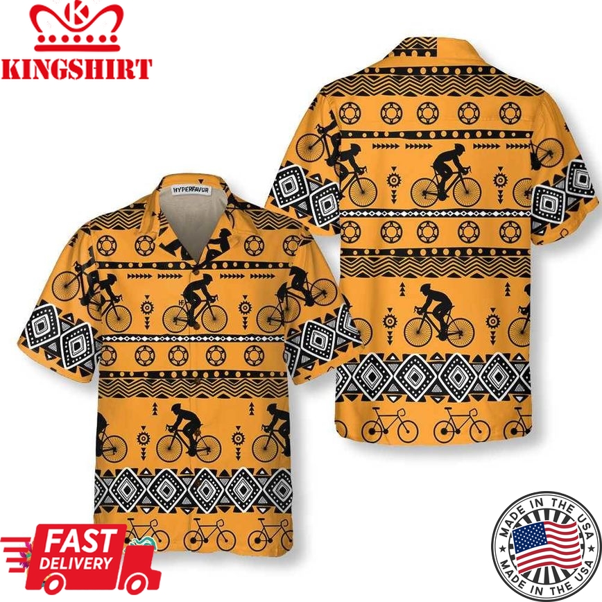 Cycling Tribal Pattern Hawaiian Shirt For Men & Women, Vintage Bicycle Shirt, Best Gift For Bikers