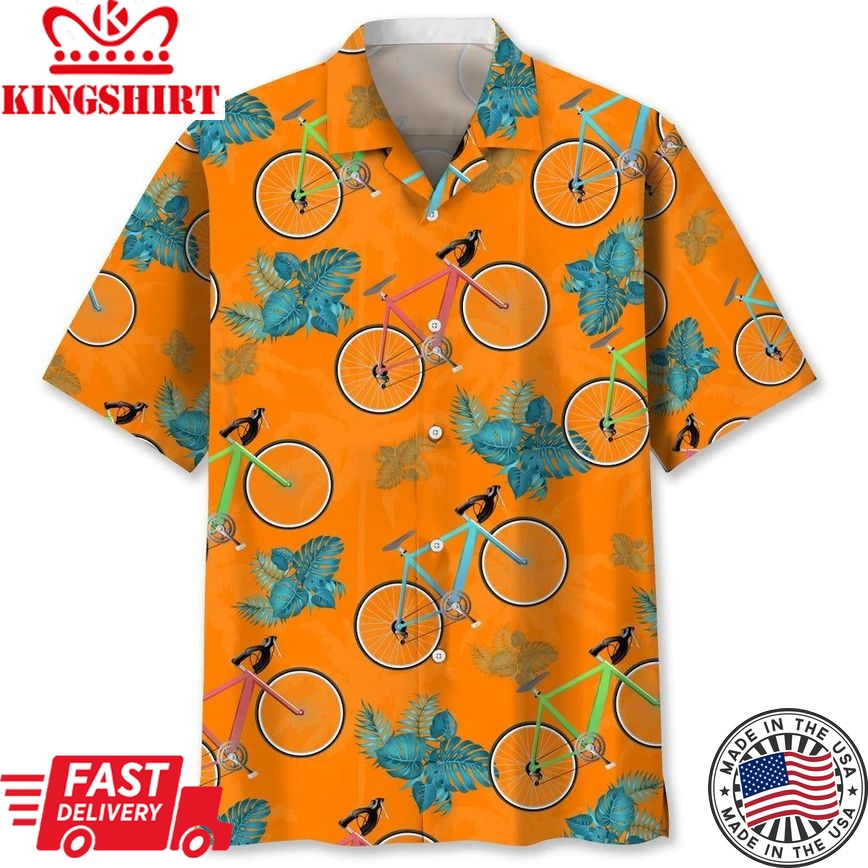 Cycling Tropical Orange Trendy Hawaiian Shirt