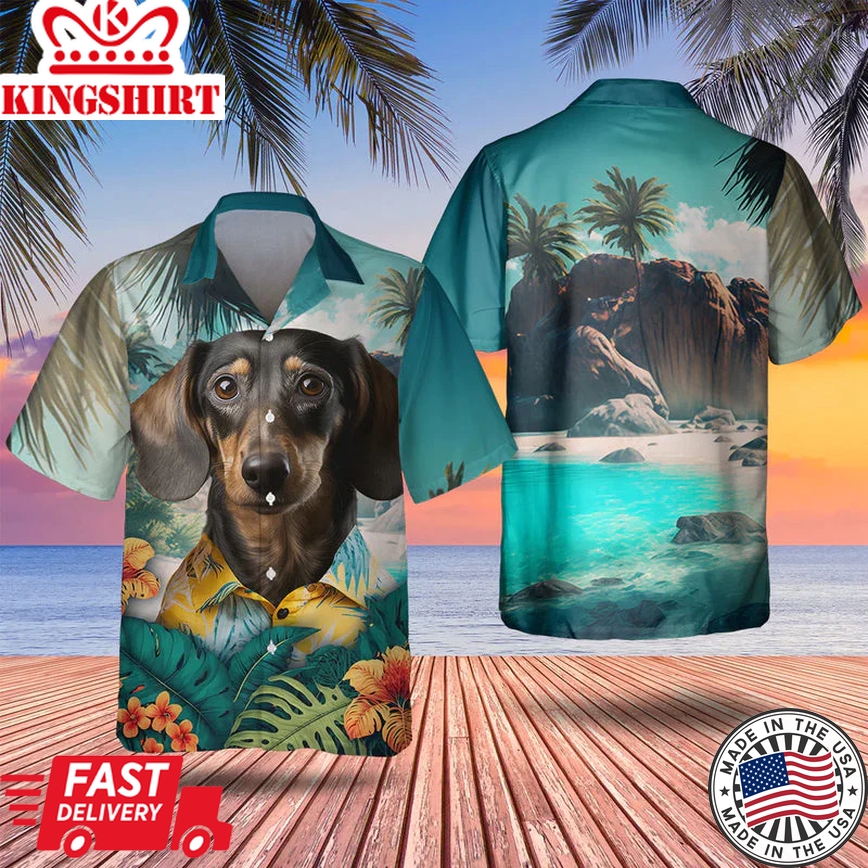 Dachshund 3D Tropical Trendy Hawaiian Shirt, Dog Lover Trendy Hawaiian Shirt, Summer Gift For Men And Women