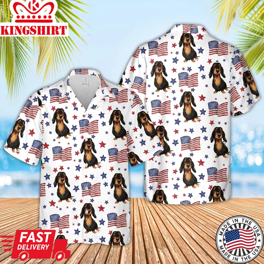 Dachshund American Flag Pattern Trendy Hawaiian Shirt, Funny Cow Trendy Hawaiian Shirt, 4Th Of July Trendy Hawaiian Shirt