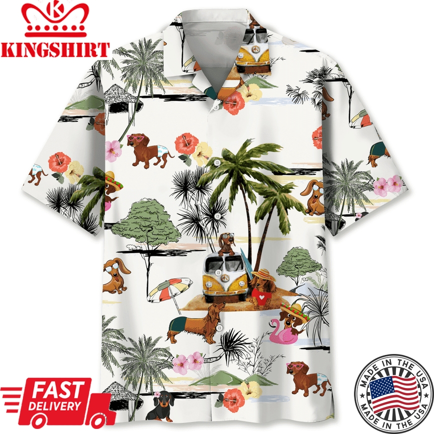 Dachshund Beach Funny Trendy Hawaiian Shirt