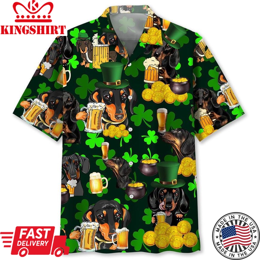 Dachshund Beer Irish St.Patrick Day Trendy Hawaiian Shirt