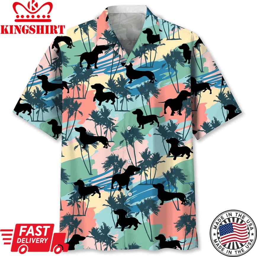 Dachshund Coconut Palm Trendy Hawaiian Shirt