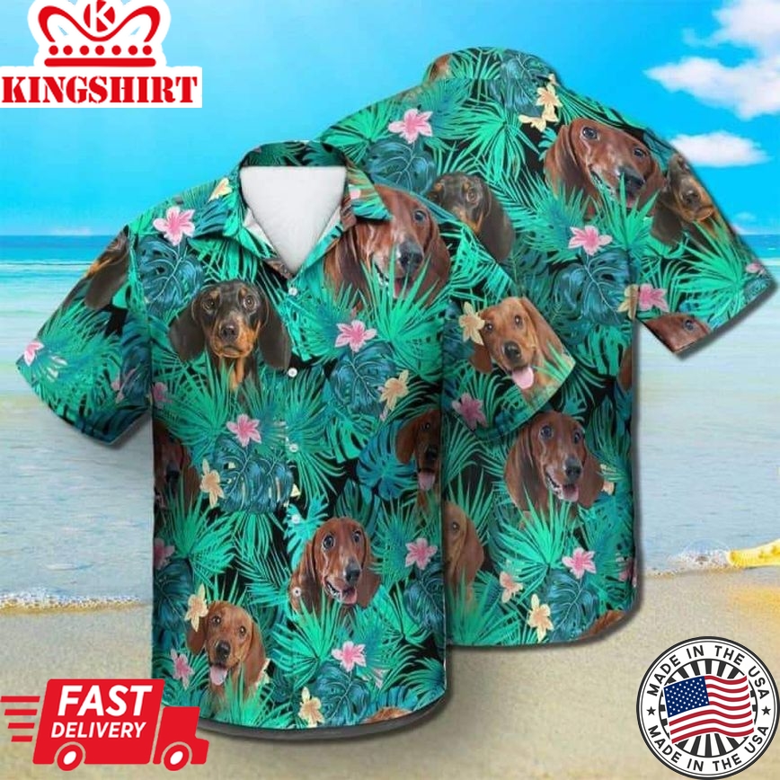 Dachshund Dog Summer Leaves Trendy Hawaiian Shirt, Dachshund Lover Trendy Hawaiian Shirt, Dog Shirt For Summer Gifts