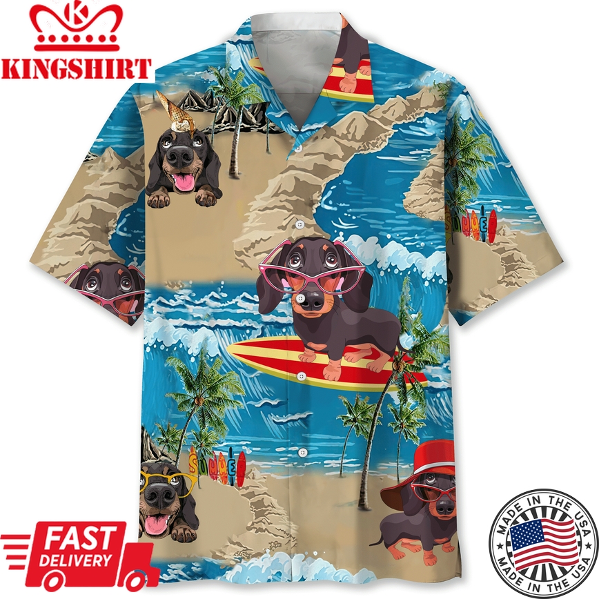 Dachshund Funny Beach Trendy Hawaiian Shirt