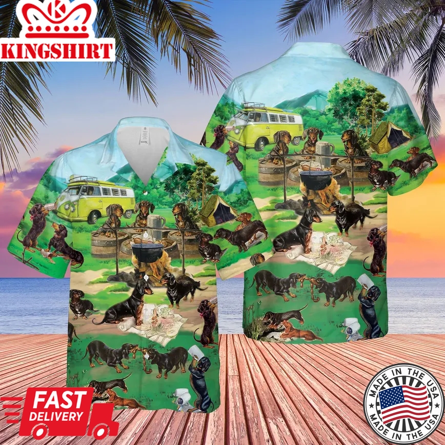 Dachshund Go Camping Trendy Hawaiian Shirt For